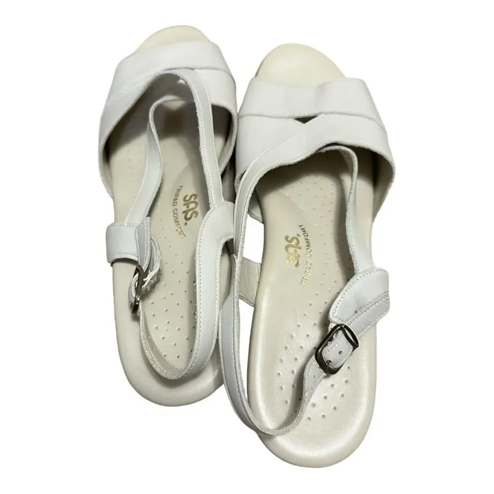 SAS Caress Size US 10.5N Sandal Bone Leather Buckle Tripad Comfort Wedge